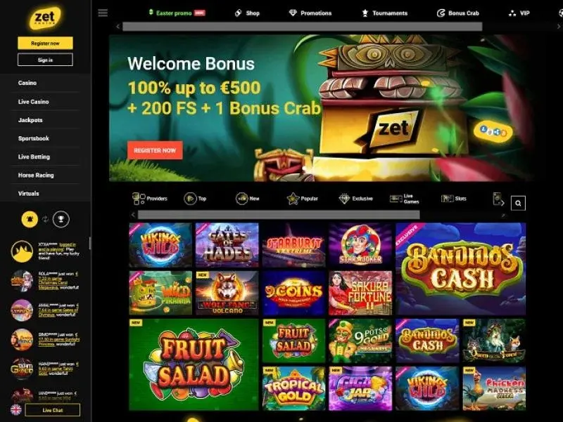 Zet casino screenshot